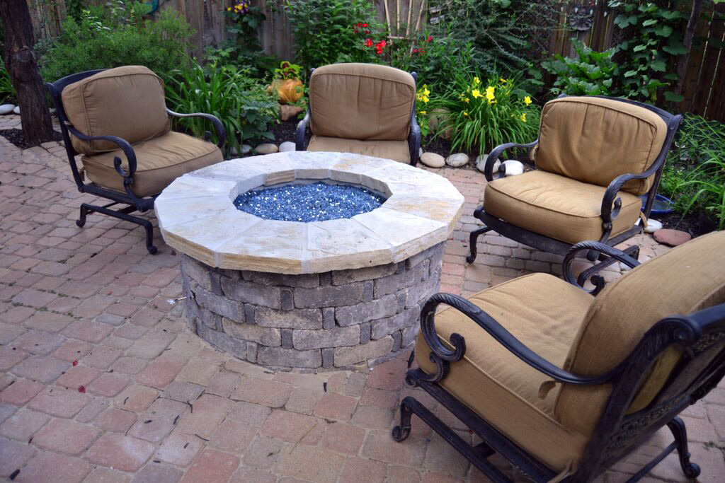 Custom Fire Pit, Paver Patio, Outdoor Living Space, Ornamental Flower Beds