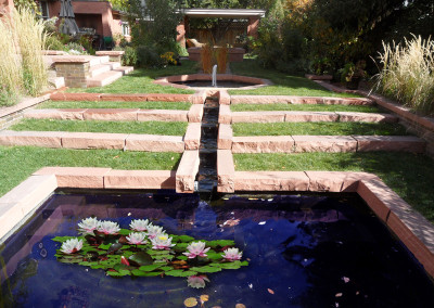 French Formal Hardscape, Custom Pond, Lilies, Custom Fountain