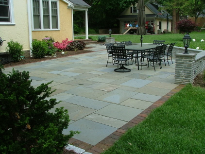 Greenstone Patio with Brick Border, Outdoor Room - Denver Landscapes